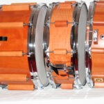 left to right: snaredrum classic pear, 14x8", snaredrum classic pear, 14x5"; snaredrum classic pear, 14x4", steelhoops